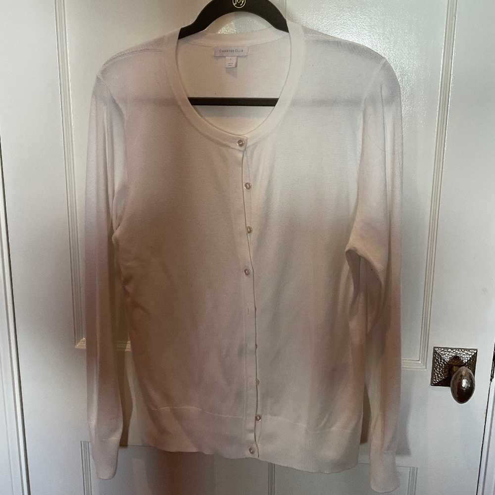 White Classic Cardigan Charter Club, L